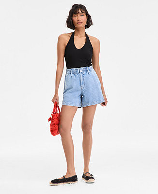 Women's Denim High Rise Paperbag-Waist Shorts, Exclusively at Macy's | Macy's