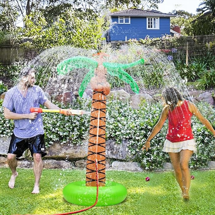61" Inflatable Palm Tree Backyard Sprinkler for Kids, Spray Water Pool Toy Inflatable sprinkler f... | Amazon (US)