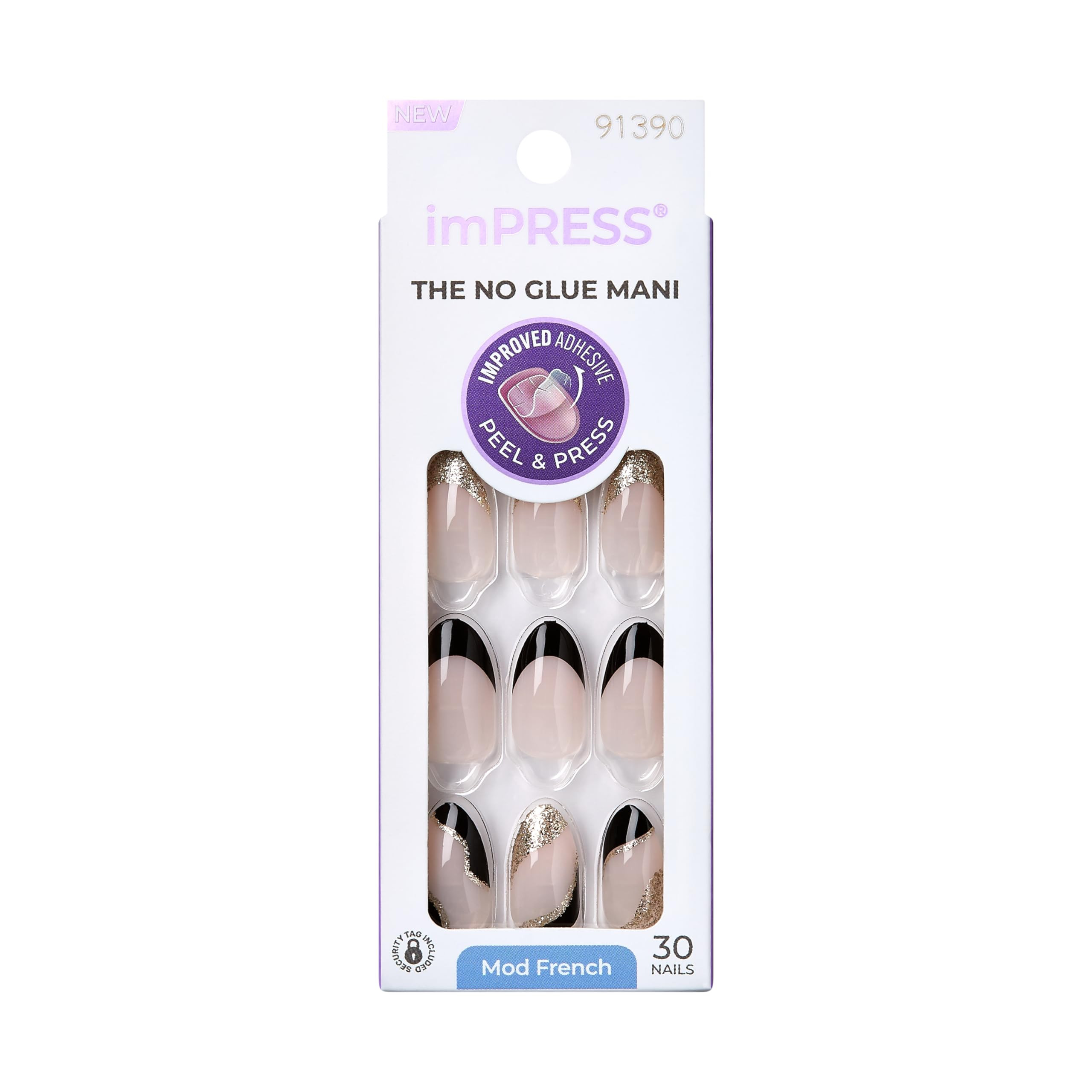KISS imPRESS No Glue Mani Press-On Nails, French, 'Illusion', Dark Neutral + Black Tip French, Me... | Amazon (US)