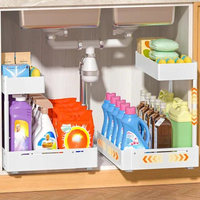 2-Pack 2-Tier Expandable Under Sink Pull-Out Organizer – Adjustable Cabinet Storage With Ball Bearing Slides For Kitchen, Bathroom, And Pantry | Wayfair North America