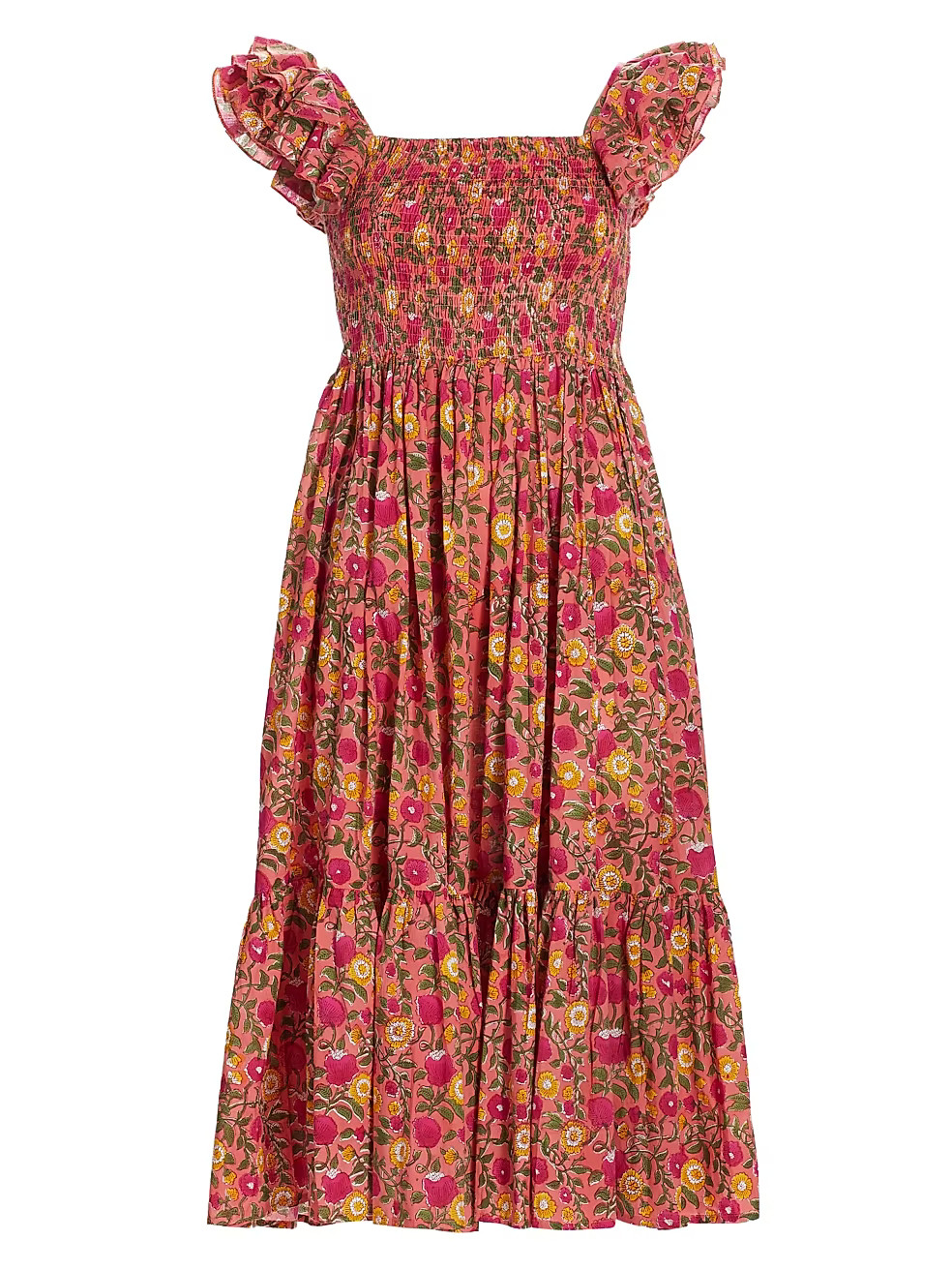 MILLE Olympia Cotton Floral Tiered Midi-Dress | Saks Fifth Avenue