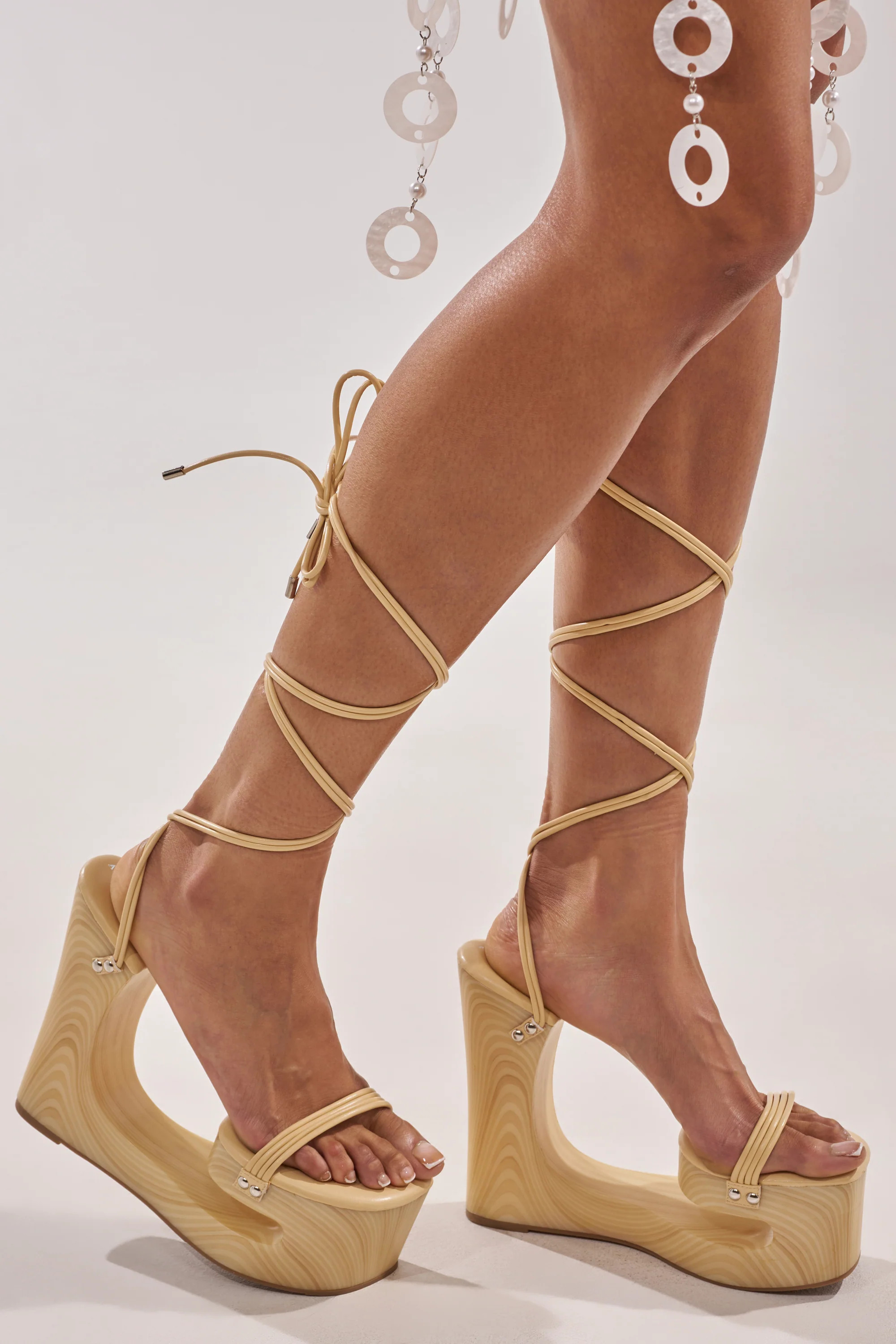 AZALEA WANG CIPRIANO BEIGE STRAP EMPTY WEDGE SANDAL | AKIRA