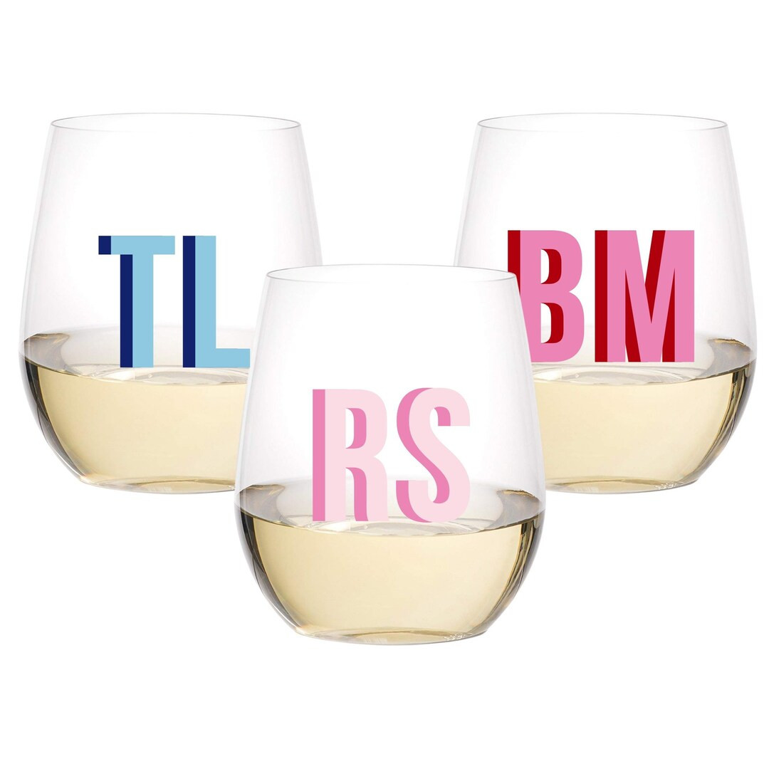 Shadow Monogram Stemless Wine Tumbler - Bachelorette // Wedding // Party // Pool | Etsy (US)