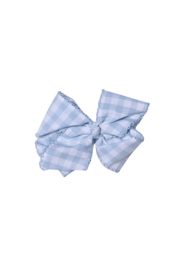 Scalloped Edge Blue Gingham Bow | The Smocked Flamingo