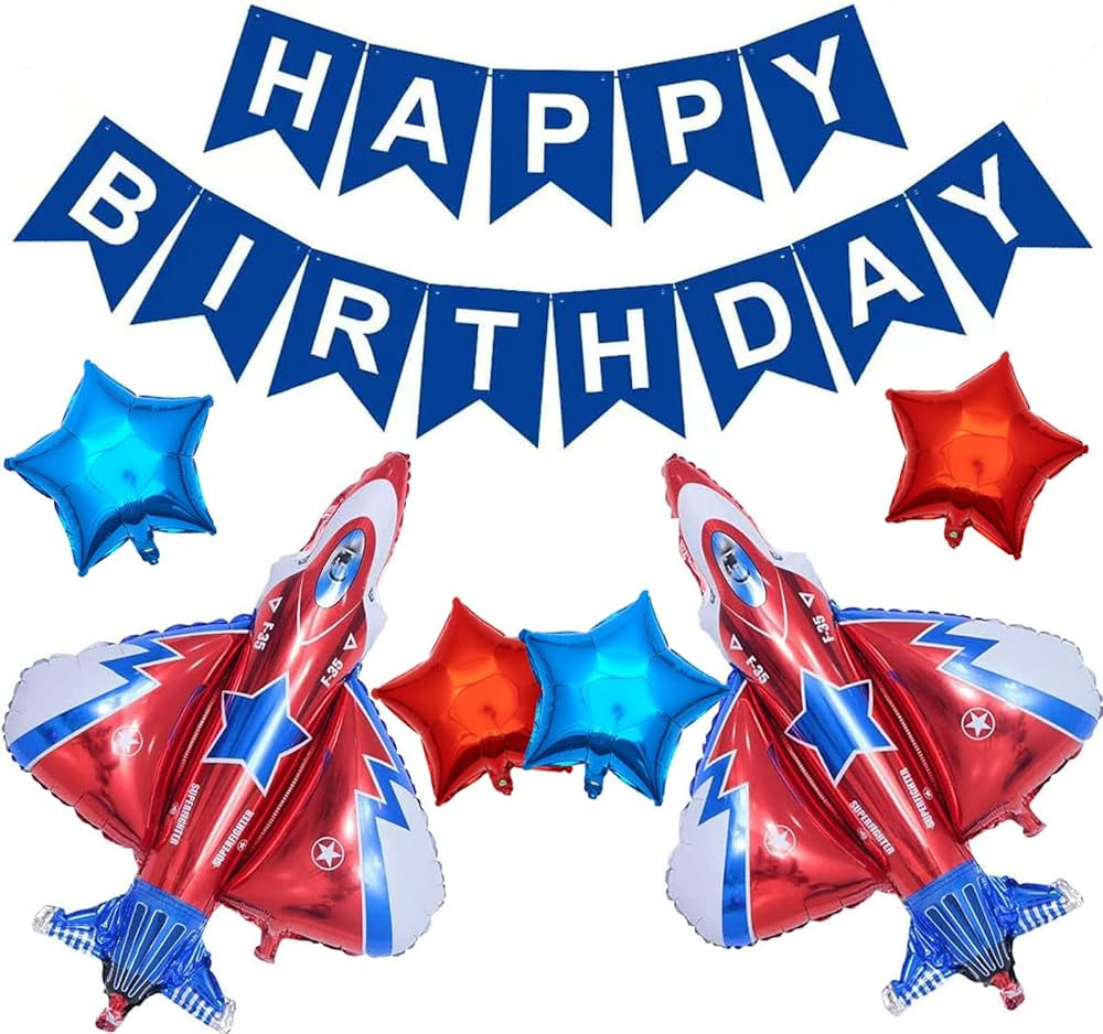 Large Fighter Jet Airplane Balloons Cartoon Flying Party Happy Birthday Banner Star Foil Balloon ... | Amazon (US)