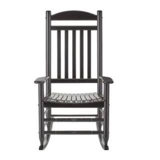 Hampton Bay Patio Black Wood Outdoor Rocking Chair Rocker-02 | The Home Depot