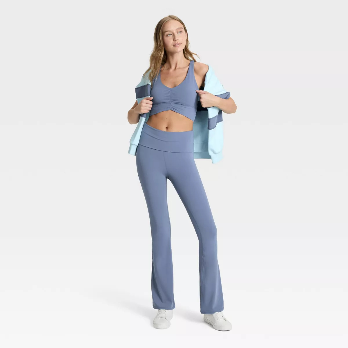 Women's High-Rise Foldover Waistband Flared Leggings - JoyLab™ Navy Blue S | Target