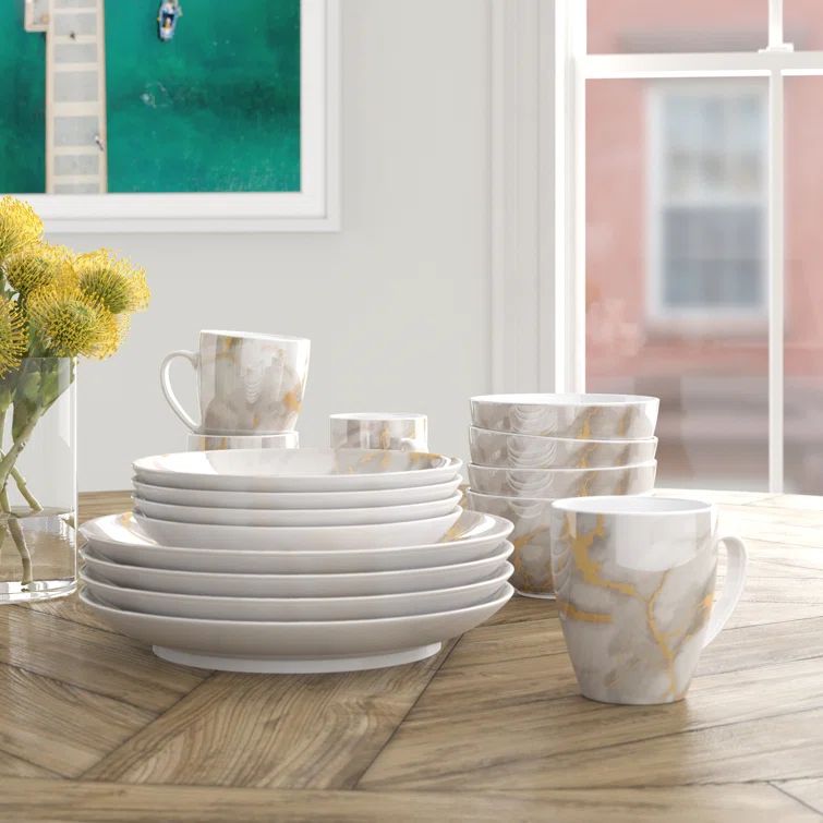 Mercury Row® Amiya Porcelain China Dinnerware Set - Service for 4 | Wayfair North America
