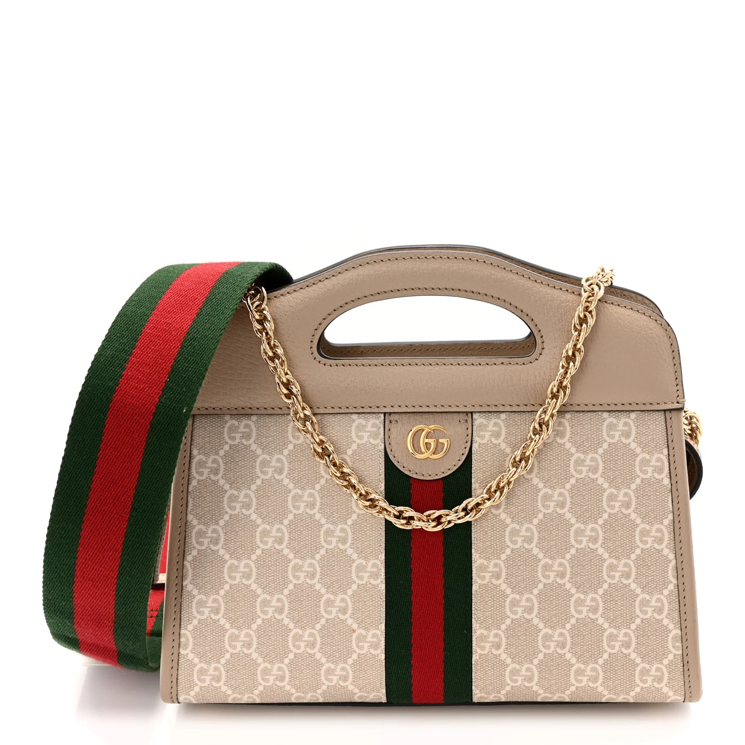 GG Supreme Monogram Textured Dollar Calfskin Web Small Ophidia Slip Handle Tote Beige Mystic Whit... | FASHIONPHILE (US)