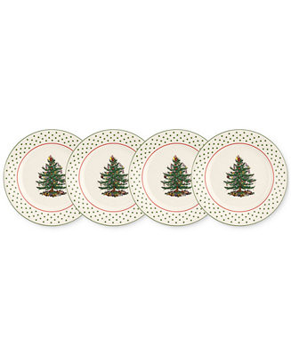 Christmas Tree Polka Dot Dessert Plates, Set of 4 | Macy's