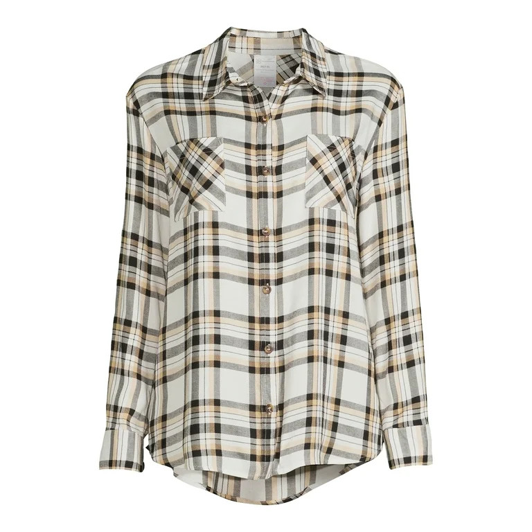No Boundaries Juniors' Button-Front Plaid Shirt - Walmart.com | Walmart (US)