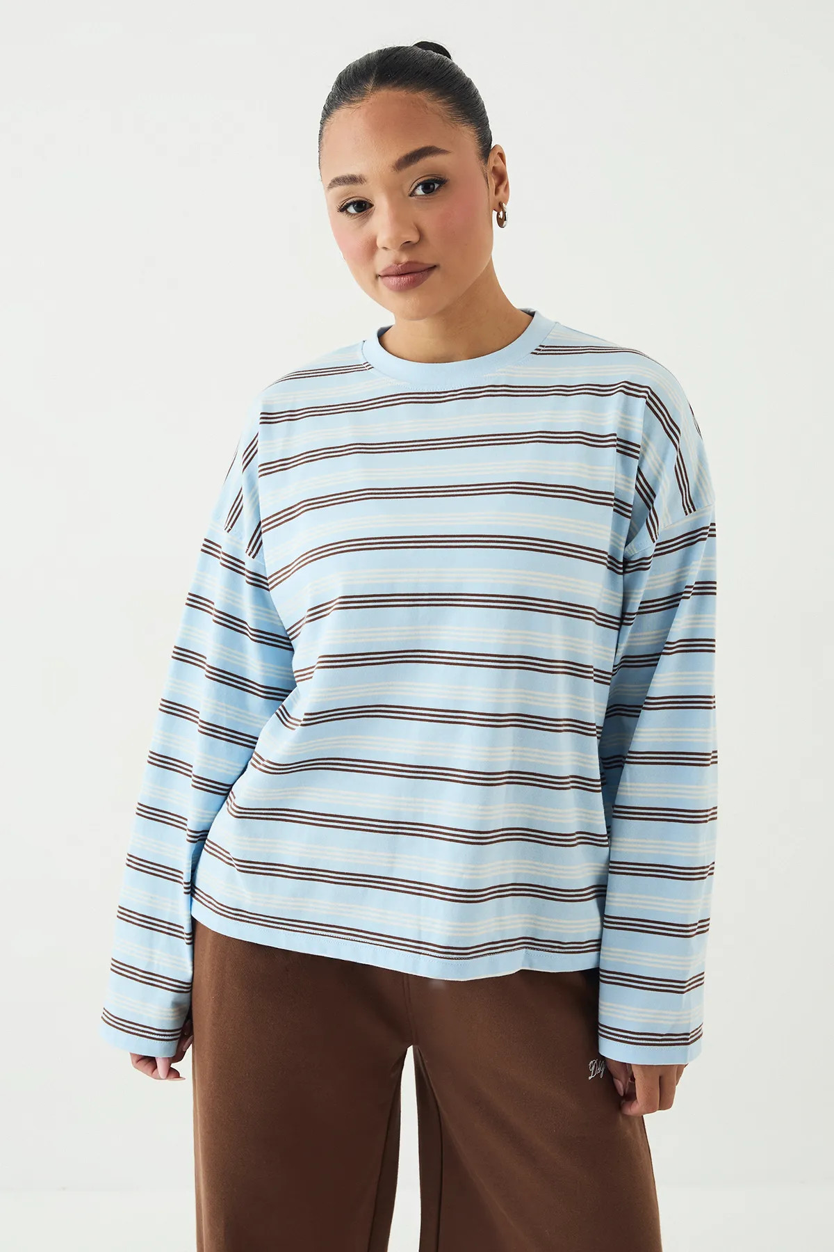 Light Blue DSGN Studio Stripe Oversized T-Shirt | Boohoo | Boohoo.com (UK & IE)