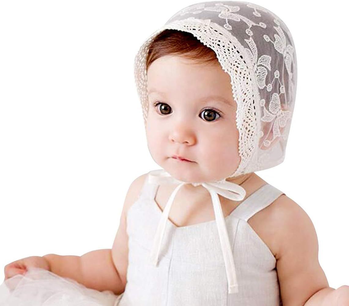 IMLECK Infant Bucket Sun Hat Bow Full Lace Flower Bonnet Child Hat … Ivory White | Amazon (US)
