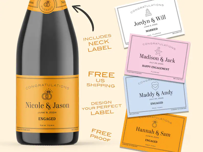 Custom Champagne Label: Personalized Wedding, Engagement, Bachelorette Party Favors | Etsy (Global)
