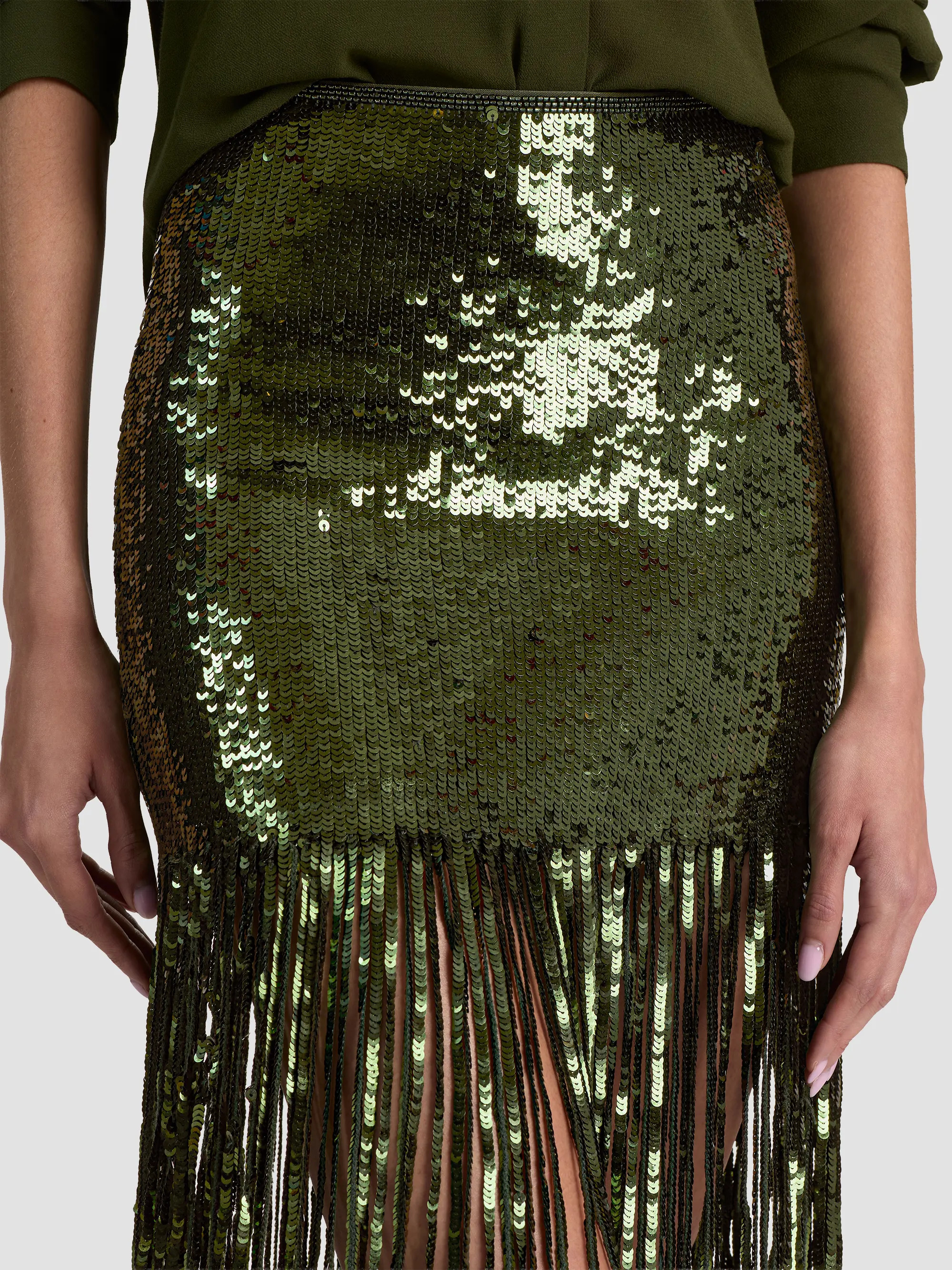 ALICE + OLIVIA Kendra Sequin Fringe Maxi Skirt | Saks Fifth Avenue | Saks Fifth Avenue