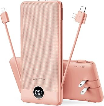 VEGER Portable Charger with Built-in AC Plug and Cables, All in One 10000mAh Ultra Slim Power Ban... | Amazon (US)