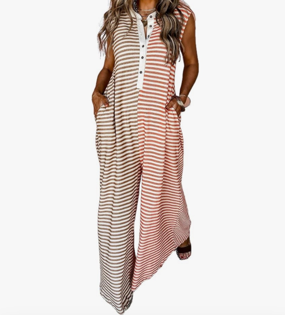 This wide-leg striped jumpsuit is perfect to add to your fall wardrobe! #jumpsuit #fall #fallfashion #comfy 

#LTKFindsUnder50 #LTKSeasonal #LTKOver40