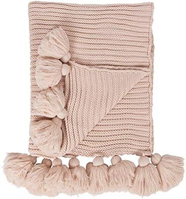 Kate and Laurel Tassey Large Chunky Ribbed Knit Throw Blanket with Oversized Corner Tassels, 80 x... | Amazon (US)