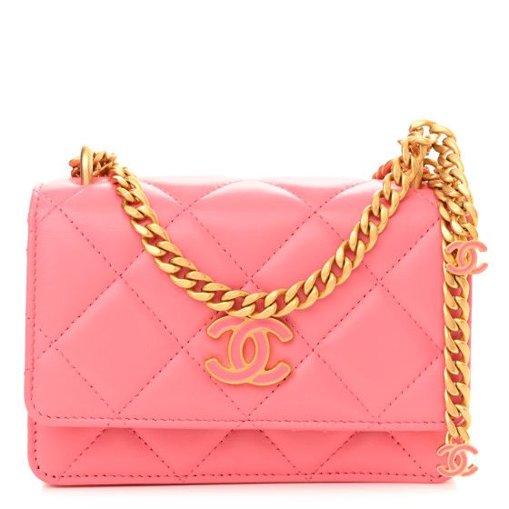 Lambskin Enamel Quilted Clutch With Chain Pink | FASHIONPHILE (US)