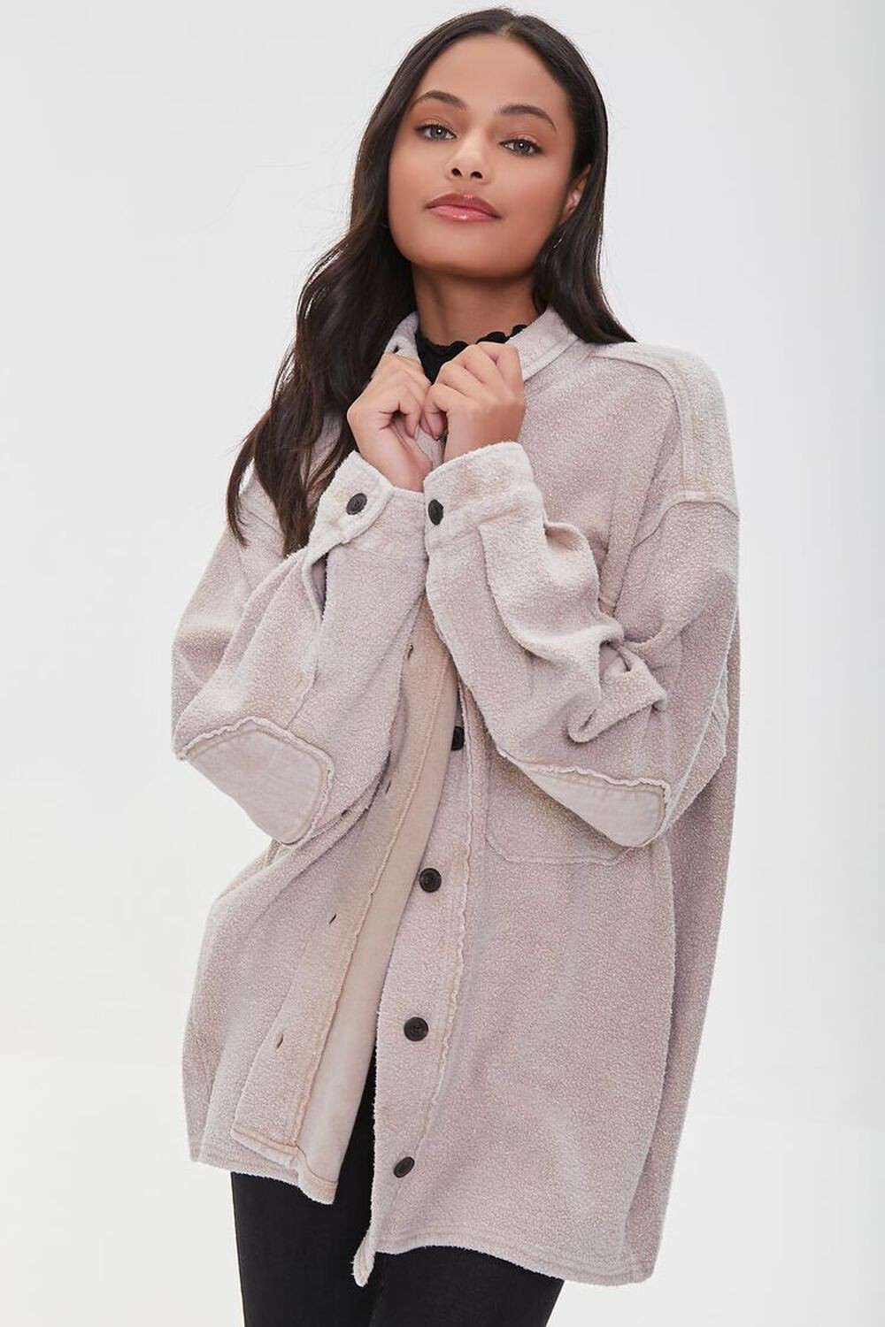 Reverse Fleece Drop-Sleeve Shacket | Forever 21 | Forever 21 (US)