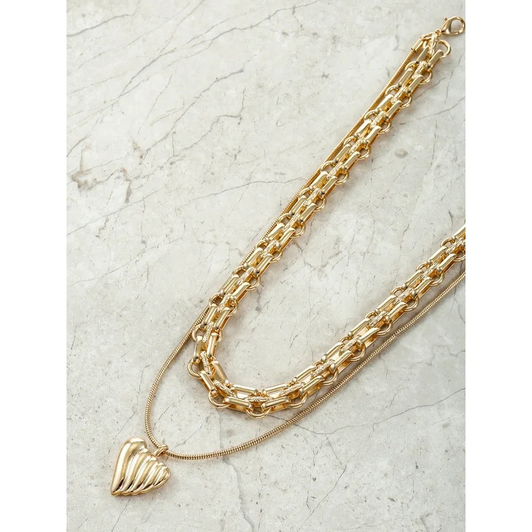Time and Tru Goldtone 2 Row Heart Necklace, 1 Piece | Walmart (US)