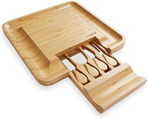 Casafield Organic Bamboo Cheese Cutting Board & Knife Gift Set - Wooden Serving Tray for Charcute... | Amazon (US)