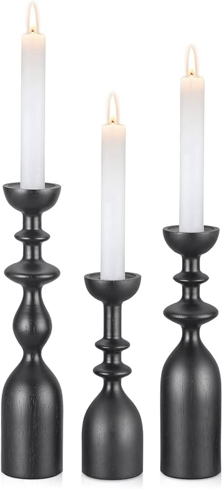 HOWSILAY Wood Candle Holders for Table Centerpiece Black Candlestick Holders - Rustic Candle Stic... | Amazon (US)