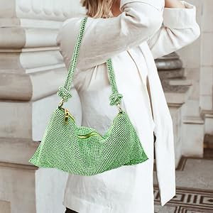 Rhinestone Purse Silver Hobo Purse Sparkly Black Evening Bag for Women Prom Party Wedding | Amazon (US)