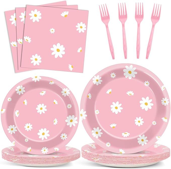 Daisy Birthday Party Tableware Set Daisy Boho Plates and Napkins Set Groovy Boho Spring Flower Re... | Amazon (US)