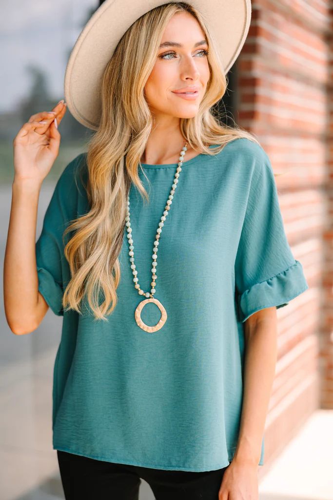 All I Ask Dark Sage Green Ruffled Top | The Mint Julep Boutique
