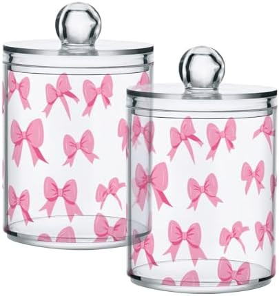 Pink Bow Bathroom Canister Set of 2 Qtip Holder Clear Plastic Jars Holder Dispense Bathroom Organ... | Amazon (US)