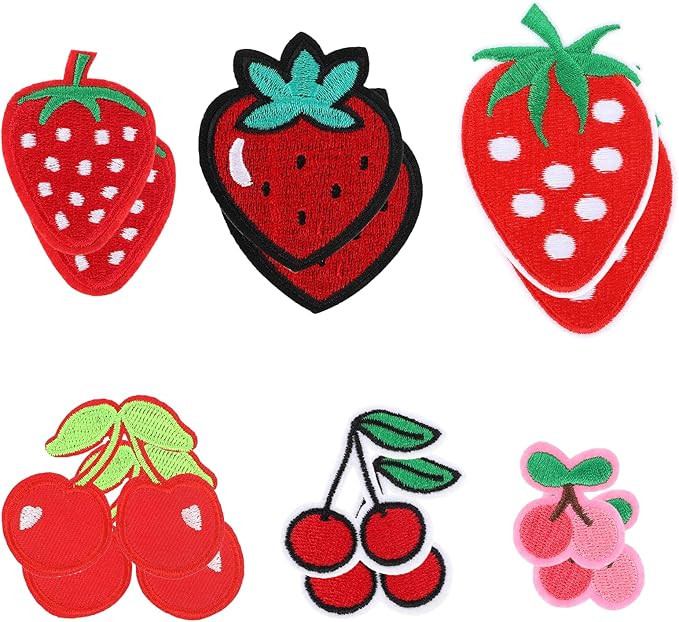 12 PCS Cherry Patches Iron On, Strawberry Repair Embroidered Appliques Embroidered Decorative Sew... | Amazon (US)