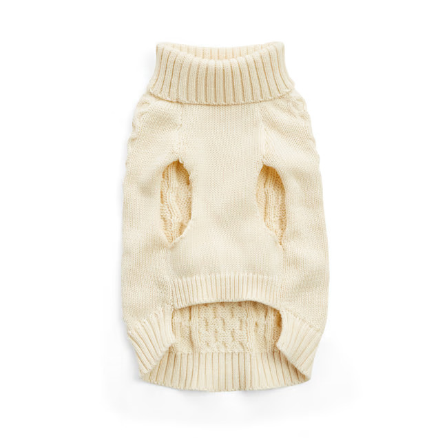 More and Merrier Ivory Cable Knit Dog Sweater, X-Small | Petco