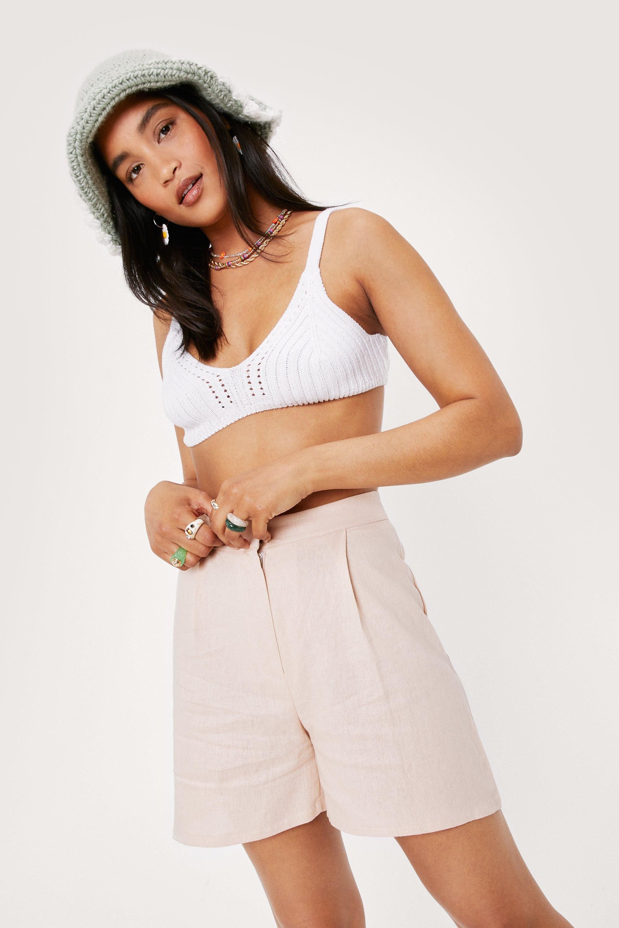 Linen High Waisted Button Down Shorts | Nasty Gal (US)