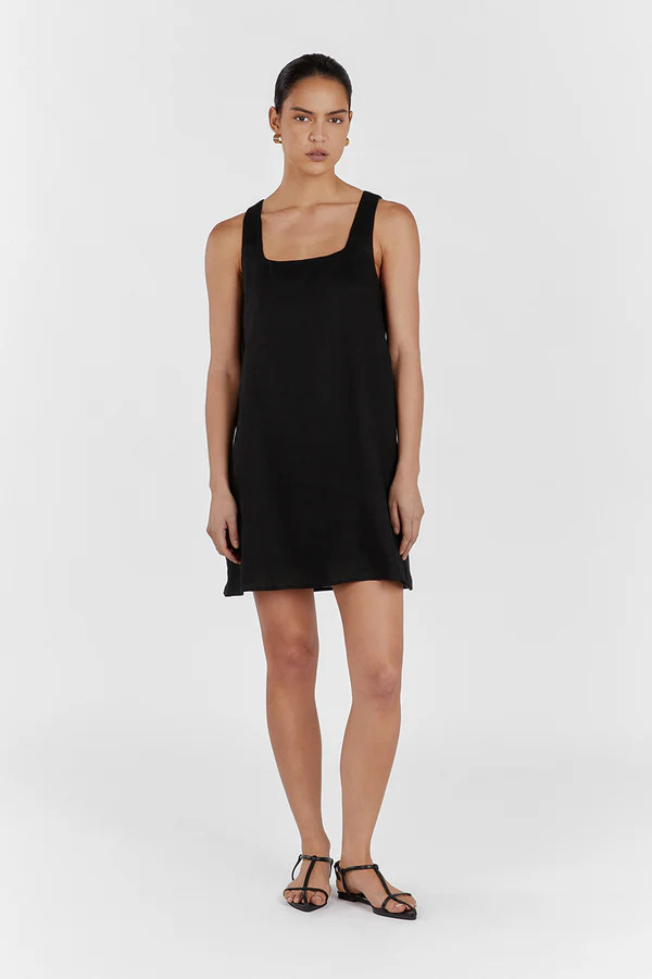 SHANNON BLACK LINEN MINI DRESS | DISSH