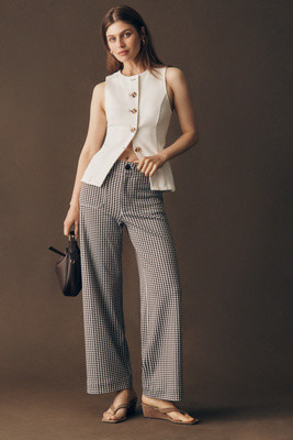 Colette Gingham Knit High-Rise Wide-Leg Full-Length Pants | Anthropologie (US)