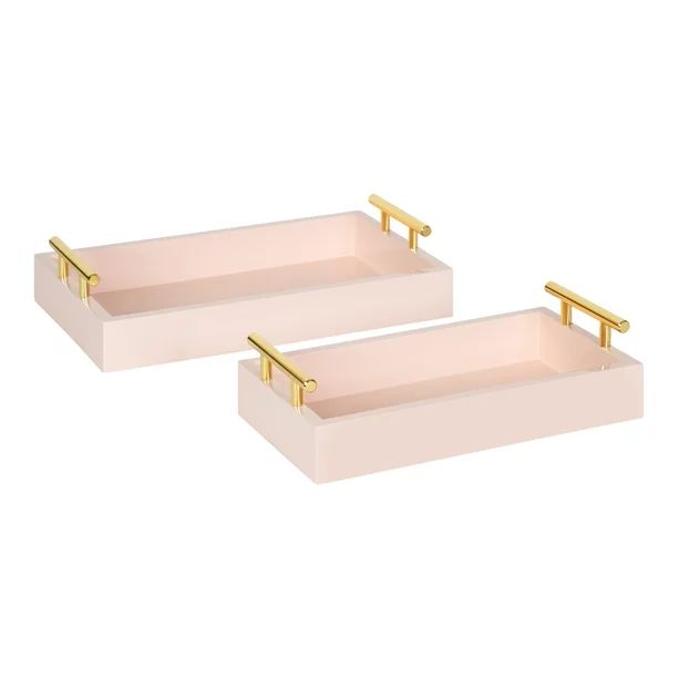 Kate and Laurel Lipton Rectangle Wood Tray Set, Pink 2 Piece - Walmart.com | Walmart (US)