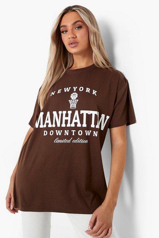 Manhattan Slogan Printed Oversized T-shirt | Boohoo.com (US & CA)