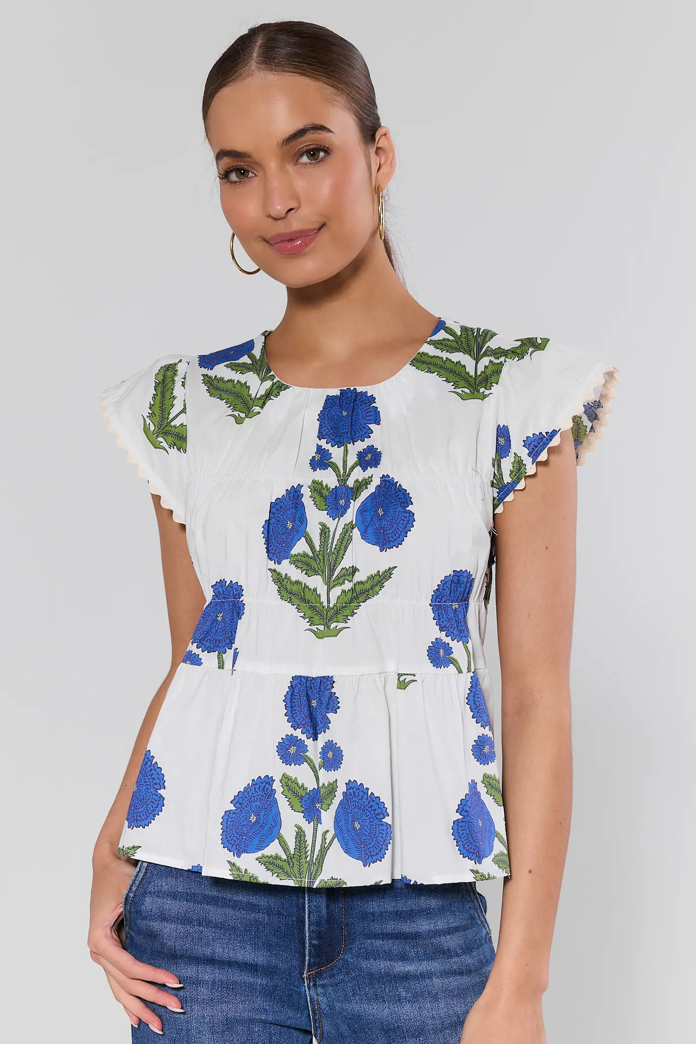 White Floral Flutter Sleeve Top | Avara