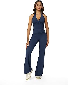 Amazon.com: ABOCIW 2 Piece Workout Sets for Women Yoga Pilates Outfits Halter Tank Top with Built... | Amazon (US)