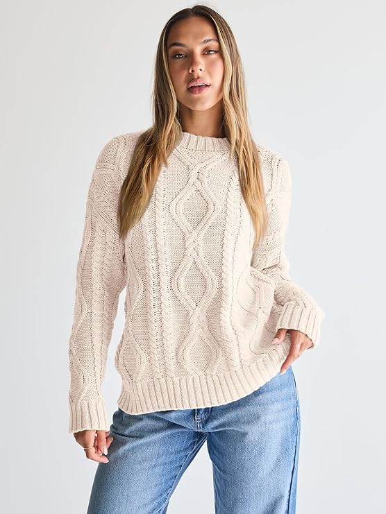 Trendy Queen Women's Oversized Cable Knit Crewneck Sweaters | Amazon (US)