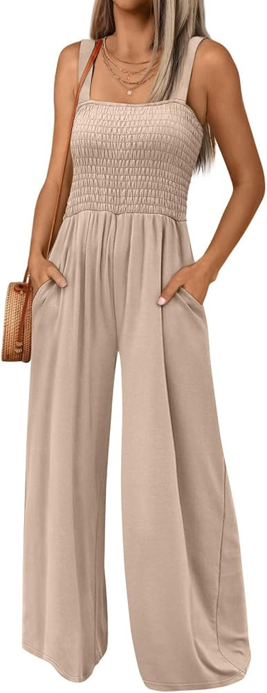 AUTOMET Jumpsuits for Women Casual Jumpers Summer Rompers Sleeveless Loose High Waist Wide Leg Ov... | Amazon (US)