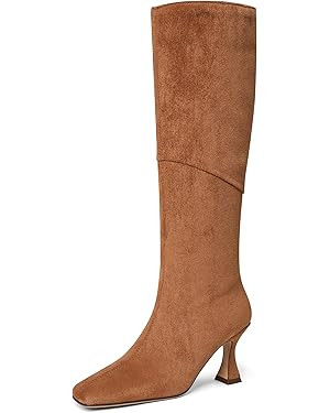 CYNLLIO Knee High Boots Women Square Toe Kitten High Heel Tall Boots Fashion Side Zipper Stiletto... | Amazon (US)