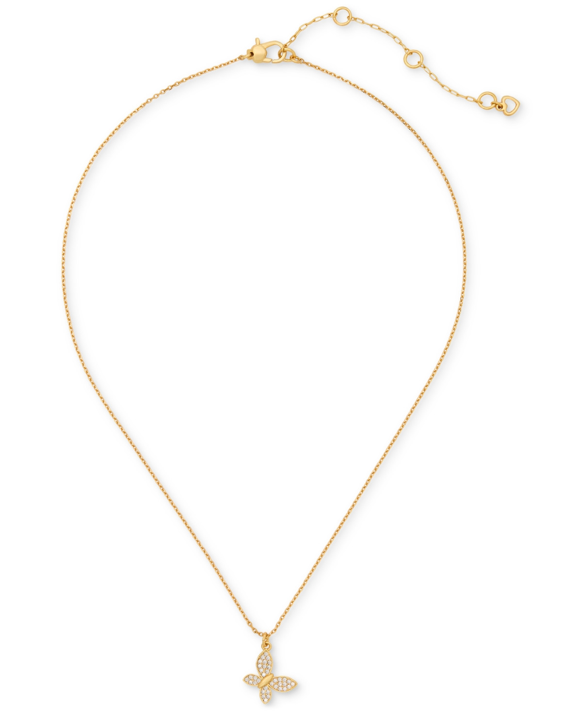 Kate Spade New York Lucky Charm Gold-Tone Pave Crystal Butterfly Pendant Necklace, 16" + 3" extender - Clear/gold. | Macy's