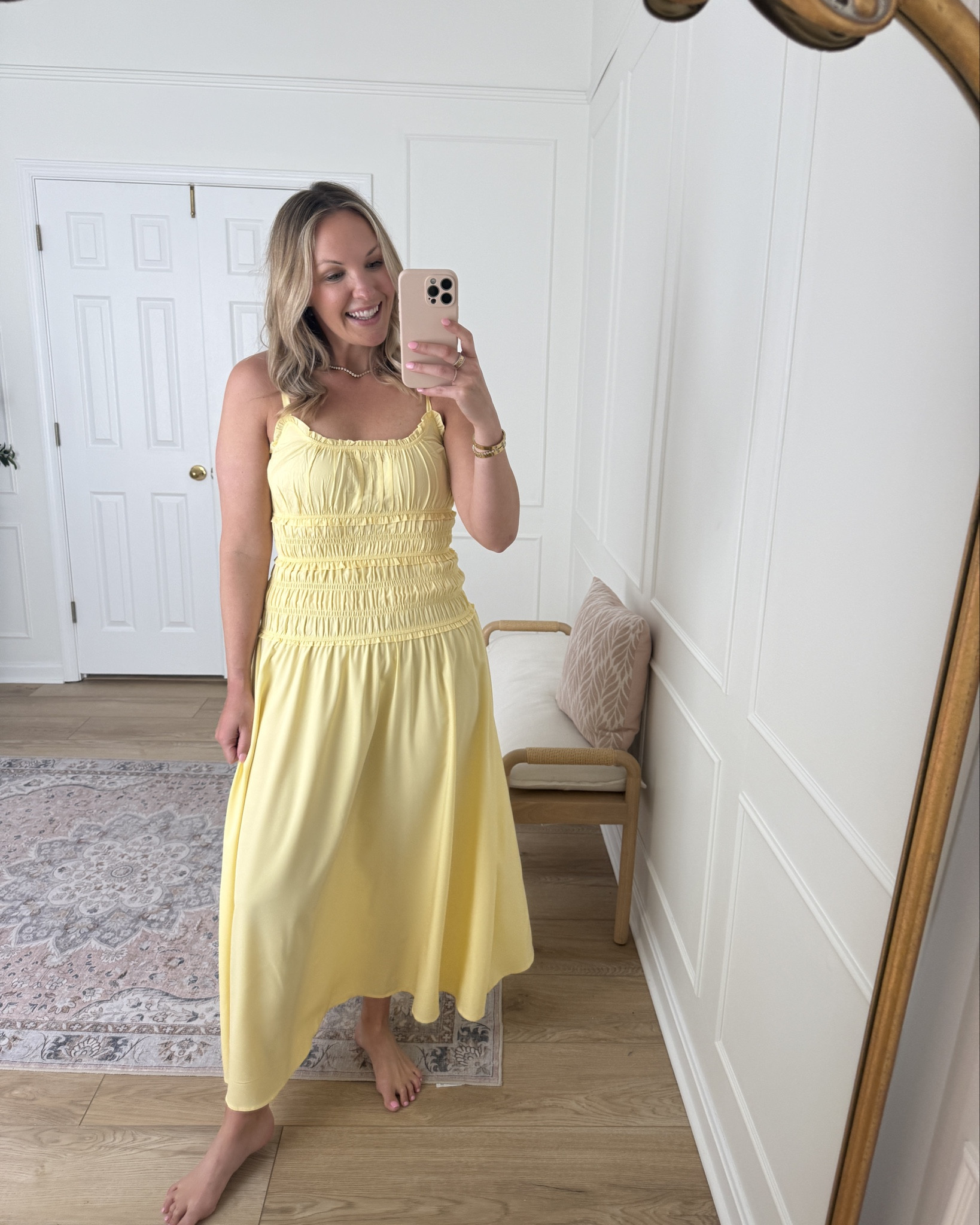 Summer maxi dress - I love the ruching of this, grabbed in this pretty chocolate brown too! Wearing a medd