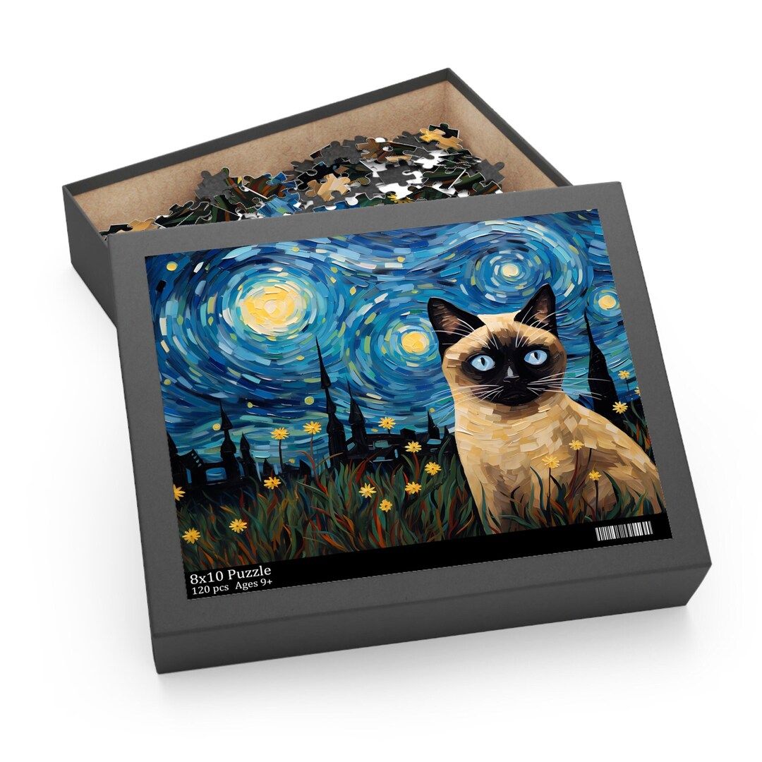 Starry Night Siamese Cat Puzzle, Gift for Cat Lovers, Gift for Mom, Cat Jigsaw Puzzles, Game for ... | Etsy (CAD)