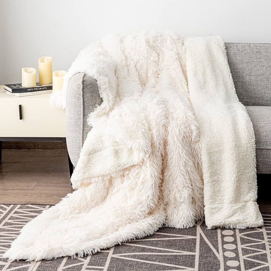 Pawque Faux Fur Throw Blankets, Comfy Chic Plush Fuzzy Blanket, Lightweight Long Hair Shaggy Blan... | Amazon (US)