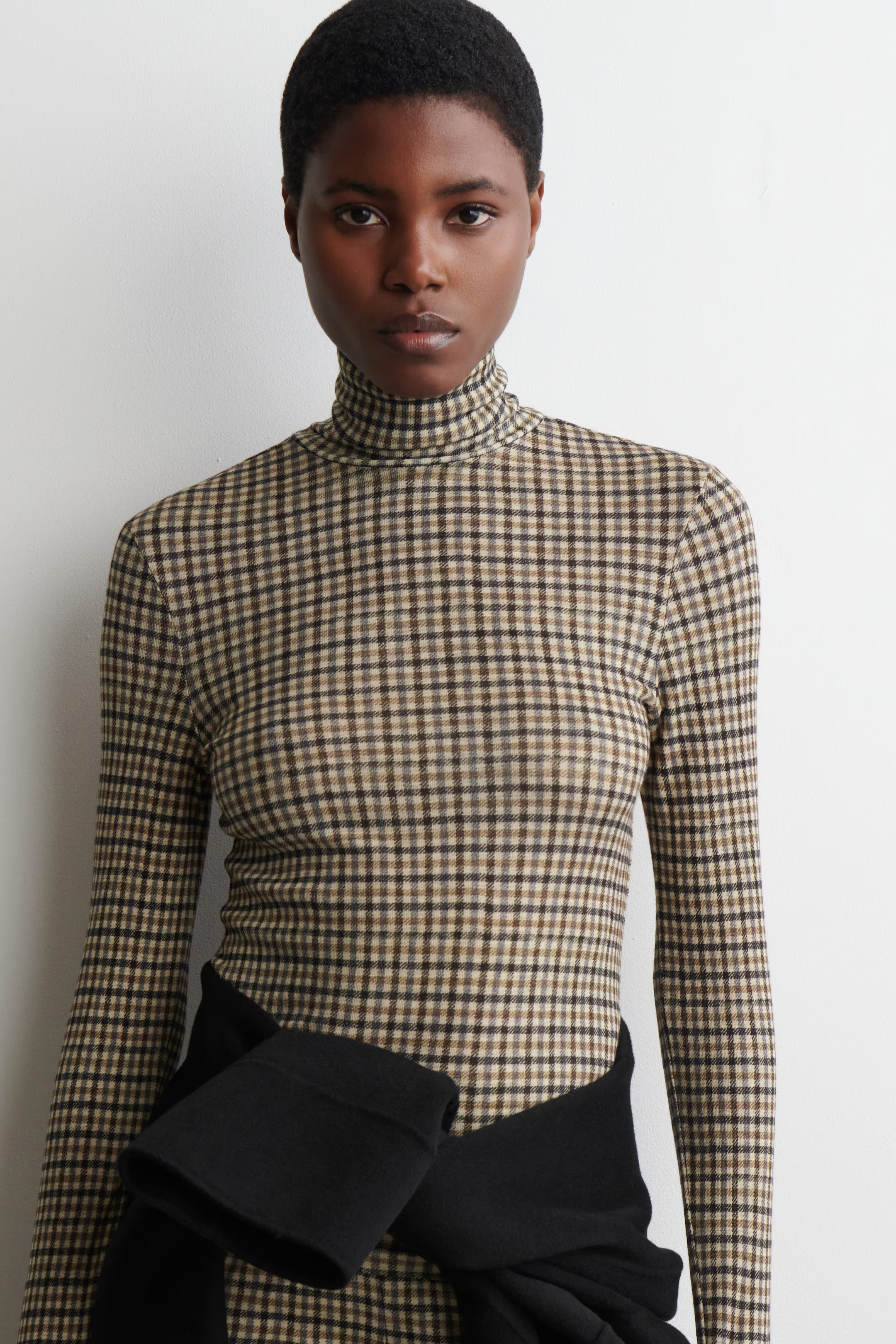 MERINO WOOL HIGH-NECK TOP - BEIGE / CHECKED | COS | COS (EU)
