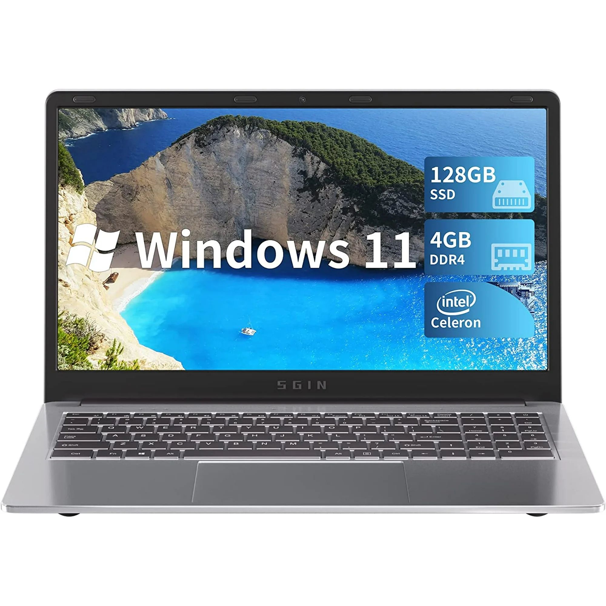 SGIN 15.6inch Laptop 4GB DDR4 128GB SSD Windows 11 Laptop Computer with 4 Core Intel Celeron up t... | Walmart (US)