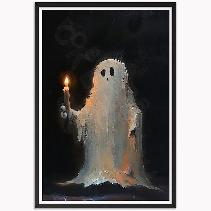CKLEHYXI Vintage Halloween Wall Art Ghost Holding A Candle Cute Funny Gothic Aesthetic Poster Tre... | Amazon (US)